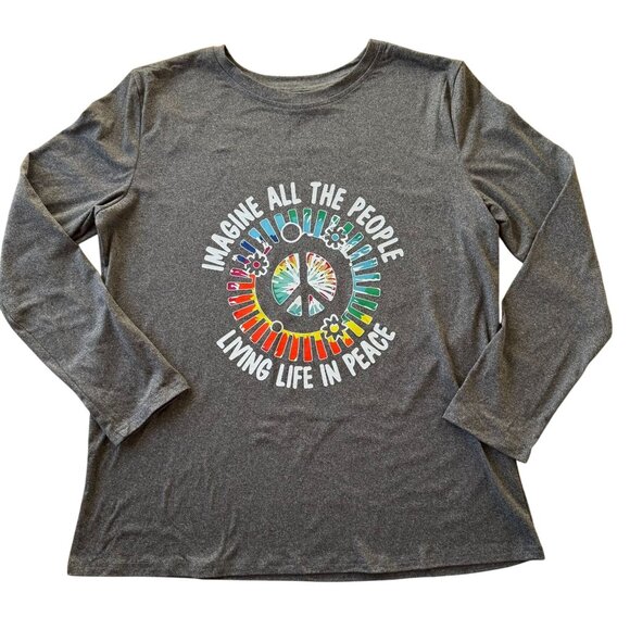 Imagine Peace Long Sleeve Top Size XL Gray Retro Musiccore Style - Picture 2 of 11
